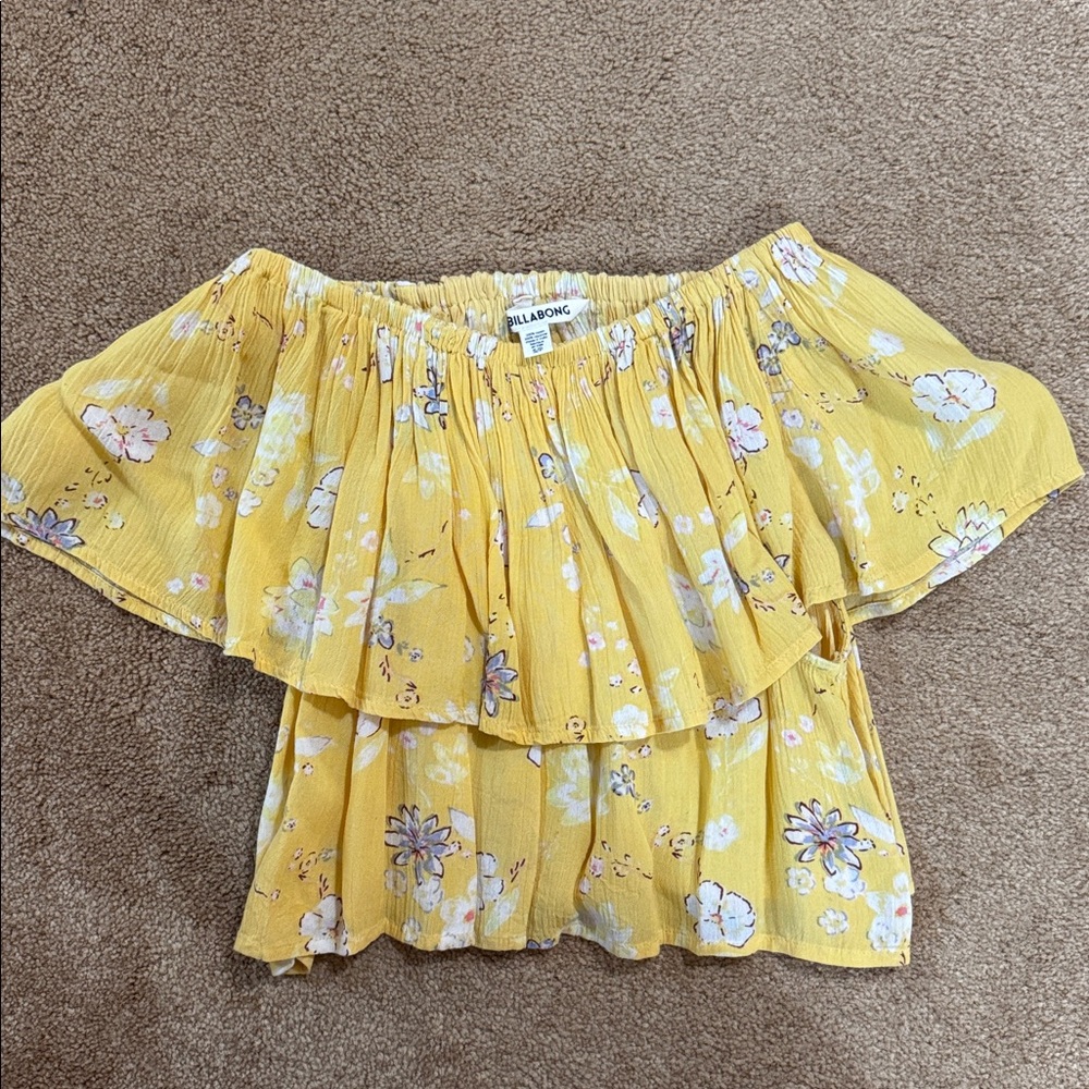Billabong Mustard Floral Ruffle Top